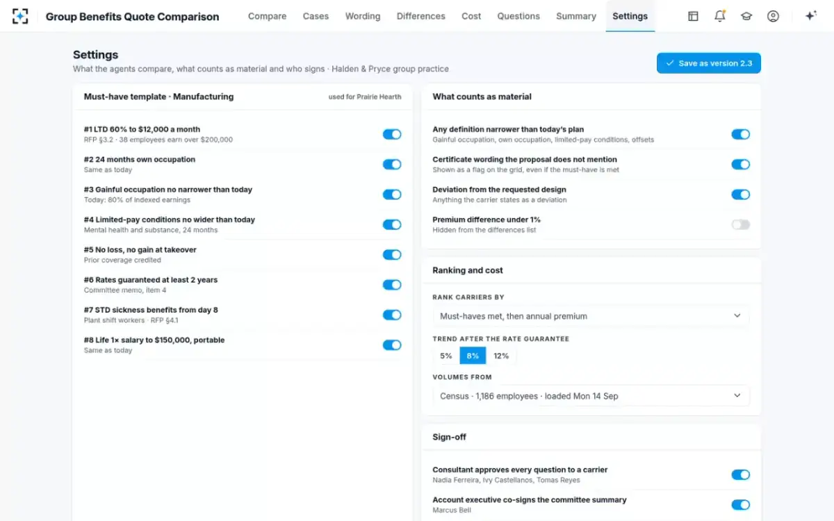 Group Benefits Quote Comparison — Your practice’s rules