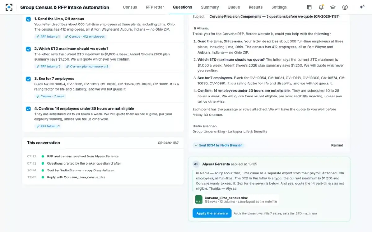 Group Census & RFP Intake Automation — The broker’s reply
