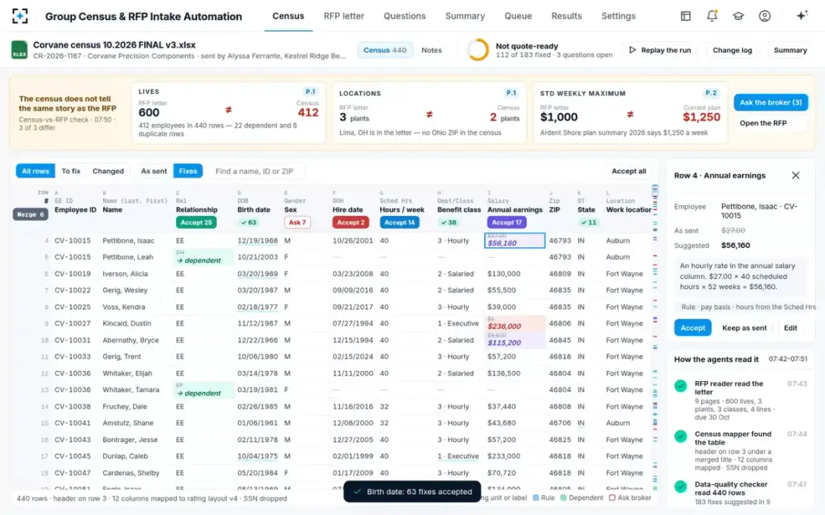 Group Census & RFP Intake Automation — A column accepted