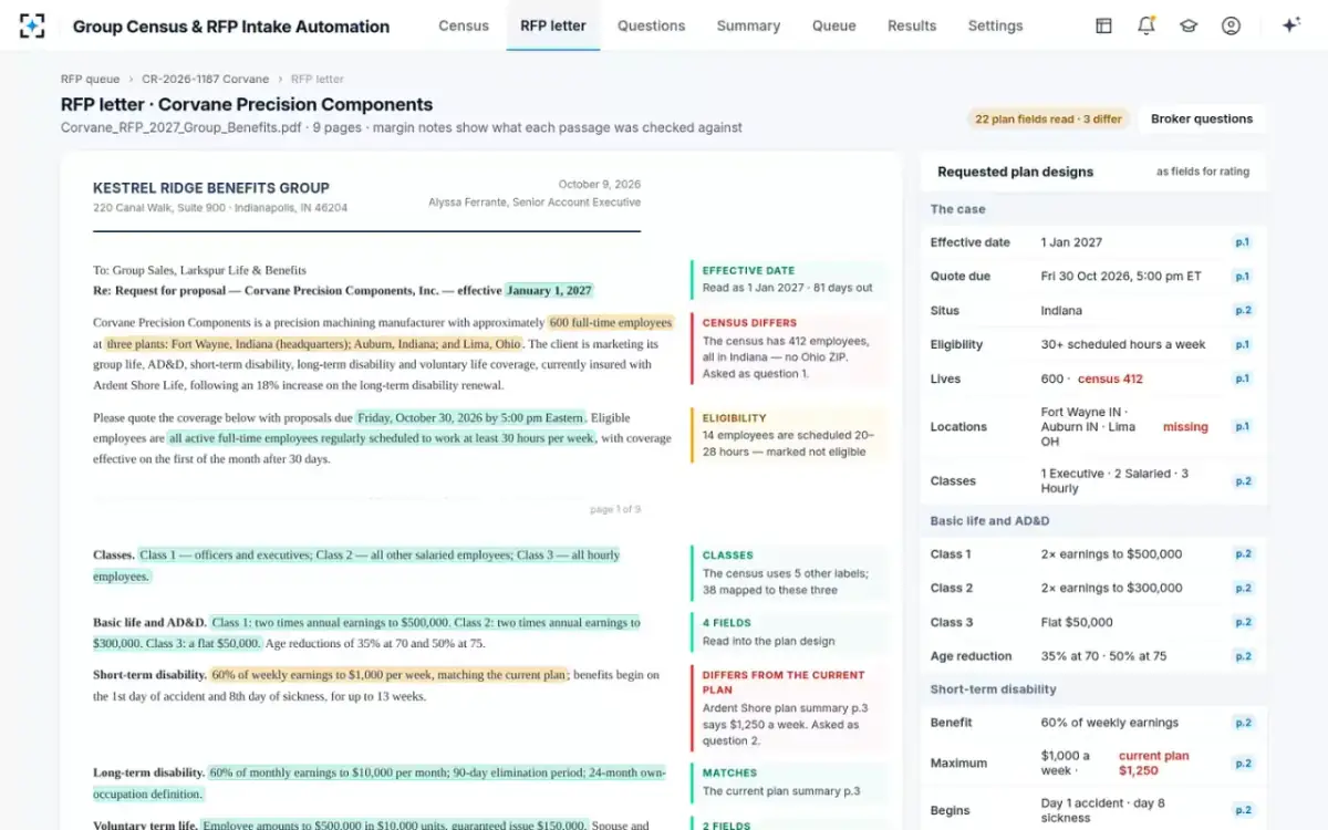 Group Census & RFP Intake Automation — The RFP letter