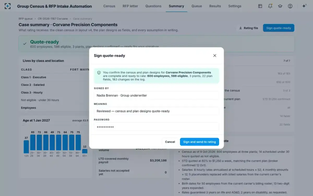 Group Census & RFP Intake Automation — Sign quote-ready