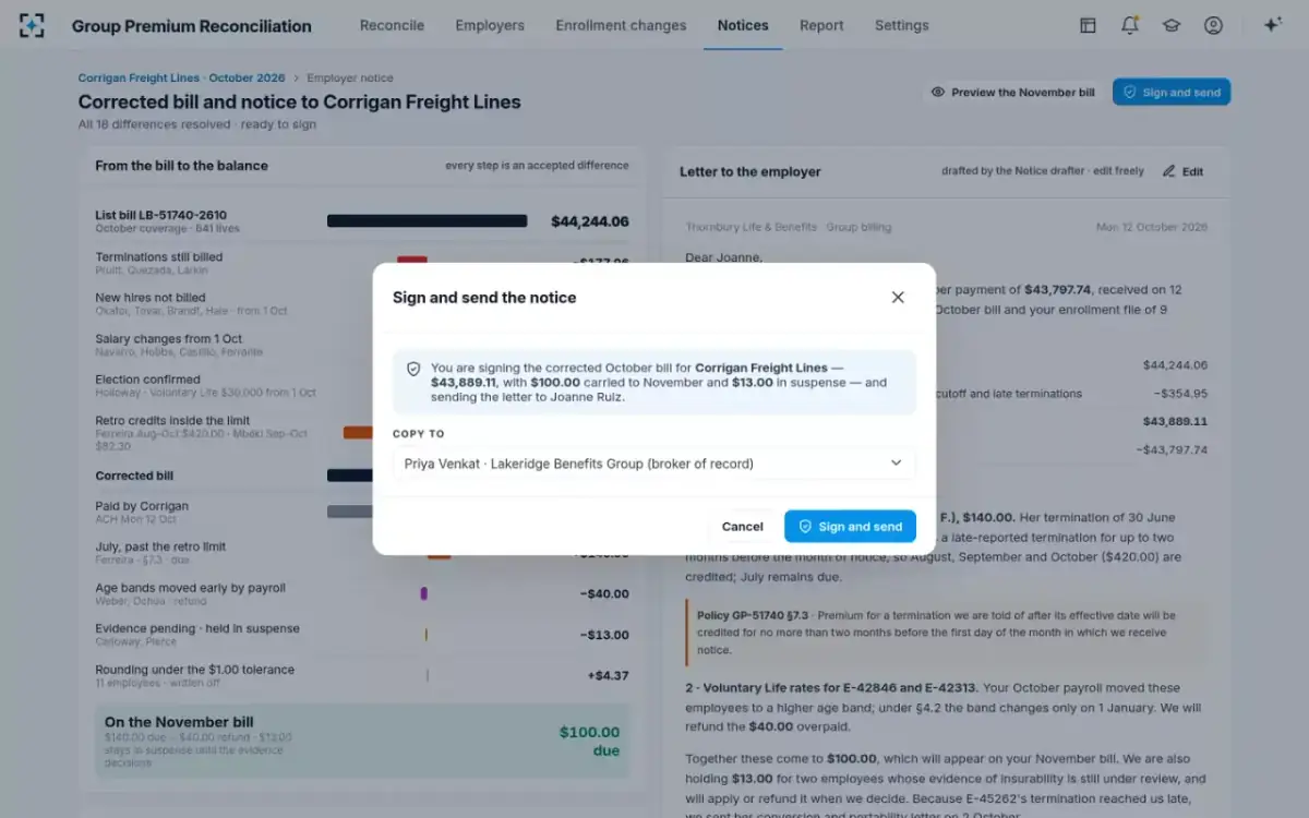 Group Premium Reconciliation — Sign and send