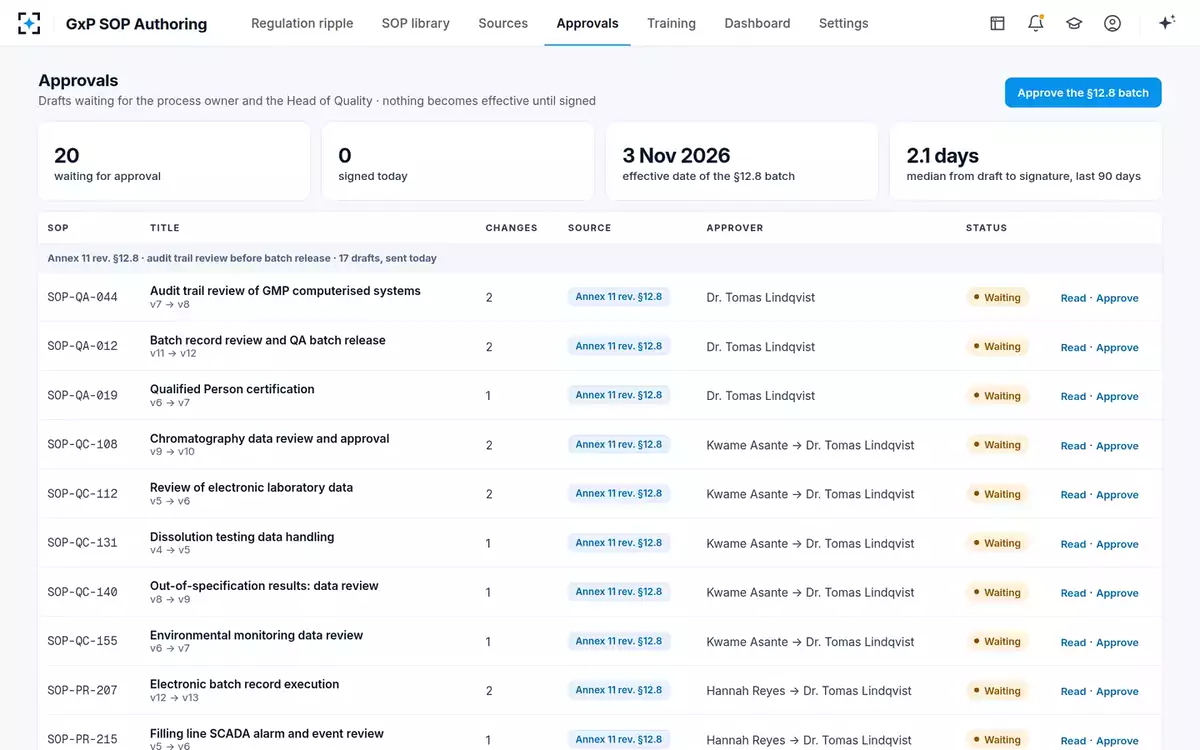 GxP SOP Authoring — Approvals
