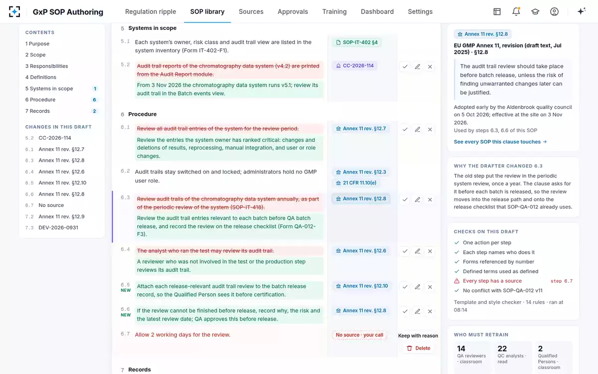 GxP SOP Authoring — The SOP editor