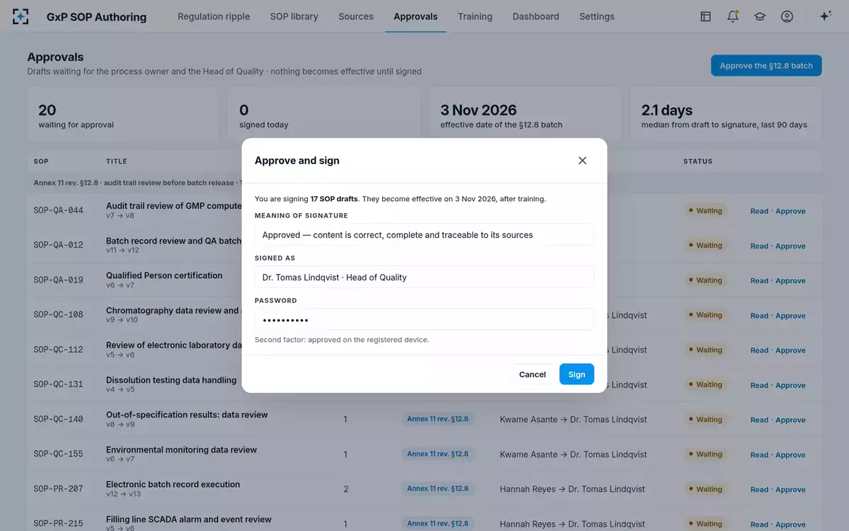 GxP SOP Authoring — Approve and sign