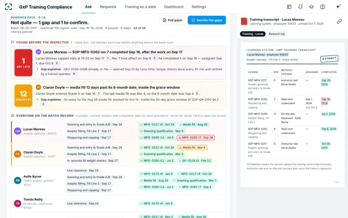 GxP Training Compliance — The evidence pack, gaps first