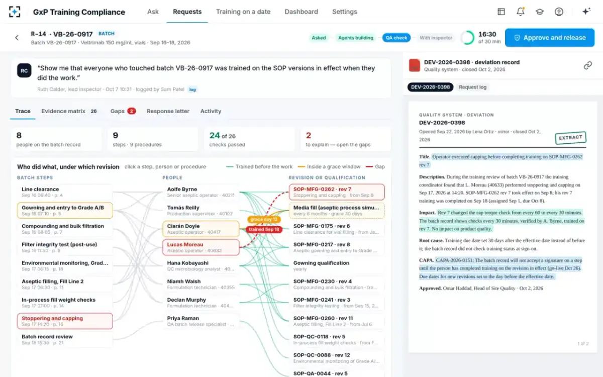 GxP Training Compliance — Who did what, under which revision