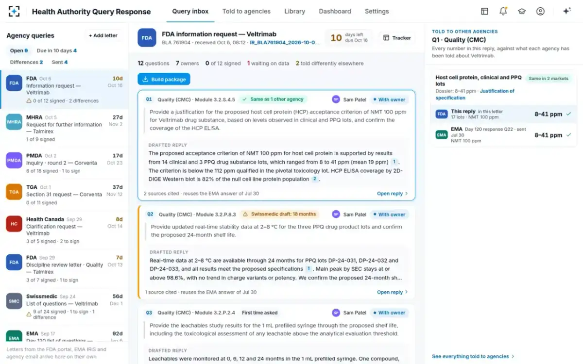 Health Authority Query Response — Drafted replies