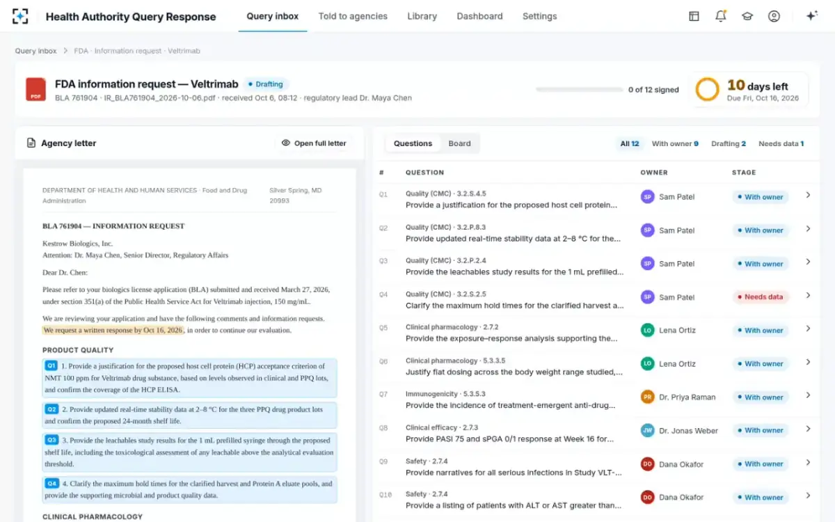 Health Authority Query Response — Response tracker