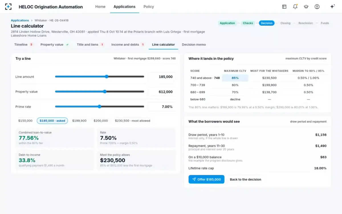 HELOC Origination Automation — Line calculator