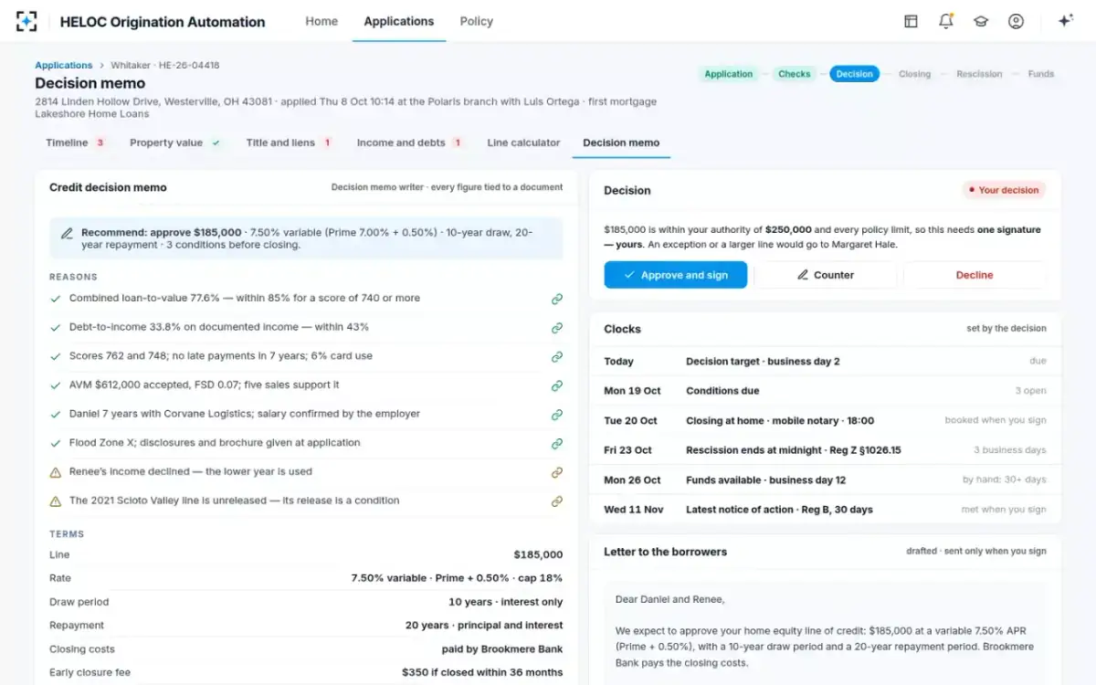 HELOC Origination Automation — Decision memo