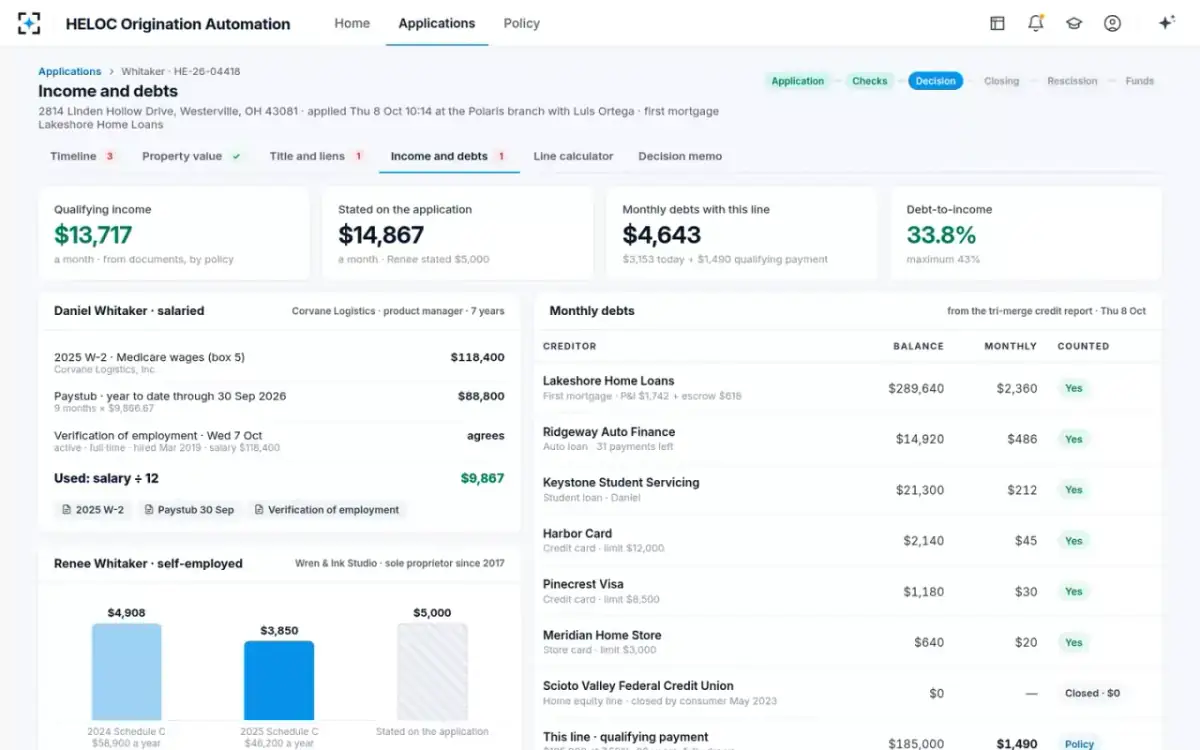 HELOC Origination Automation — Income and debts