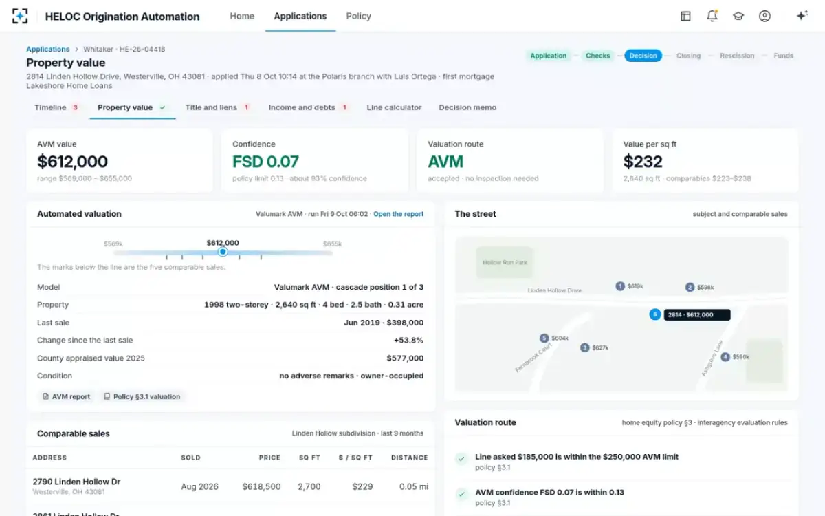 HELOC Origination Automation — Property value