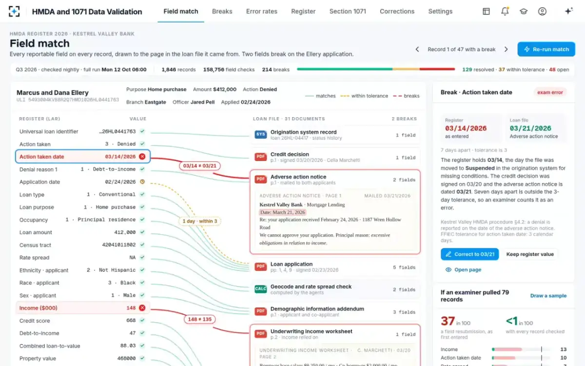 HMDA and 1071 Data Validation — Field match
