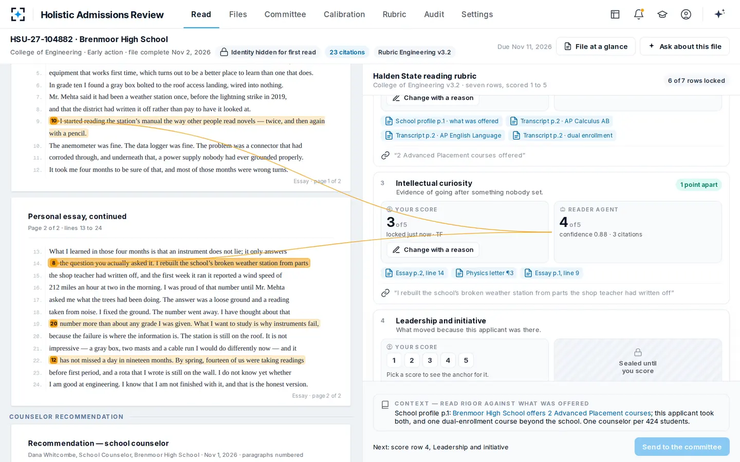 Holistic Admissions Review — Every score joined to the page it came from