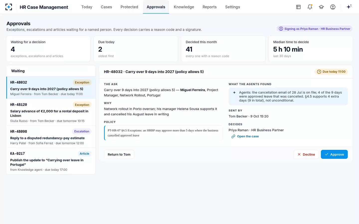 HR Case Management — Approvals