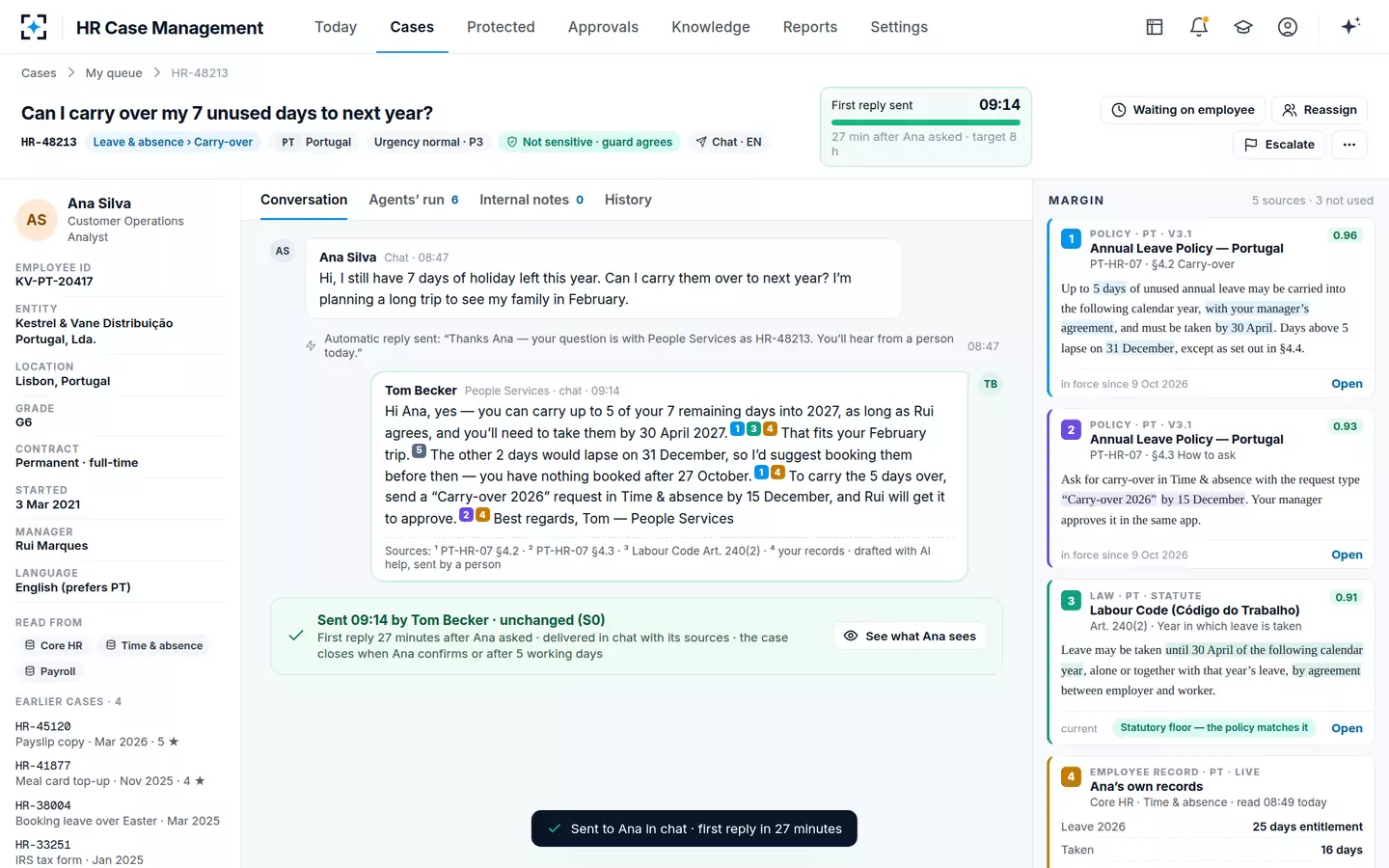 HR Case Management — Sent by a person