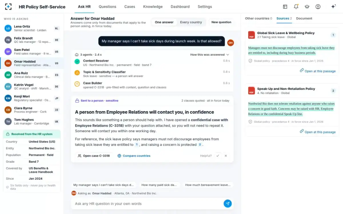 HR Policy Self-Service — Sensitive questions go to a person
