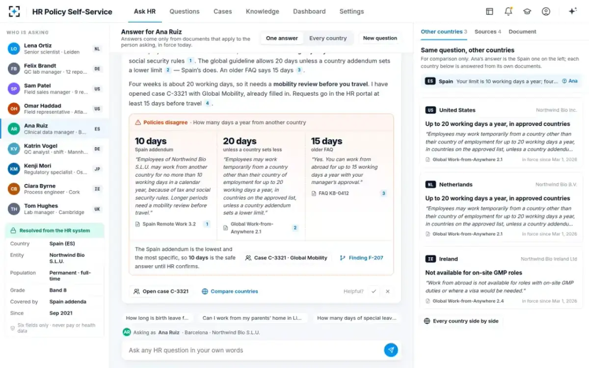 HR Policy Self-Service — Three documents, three limits