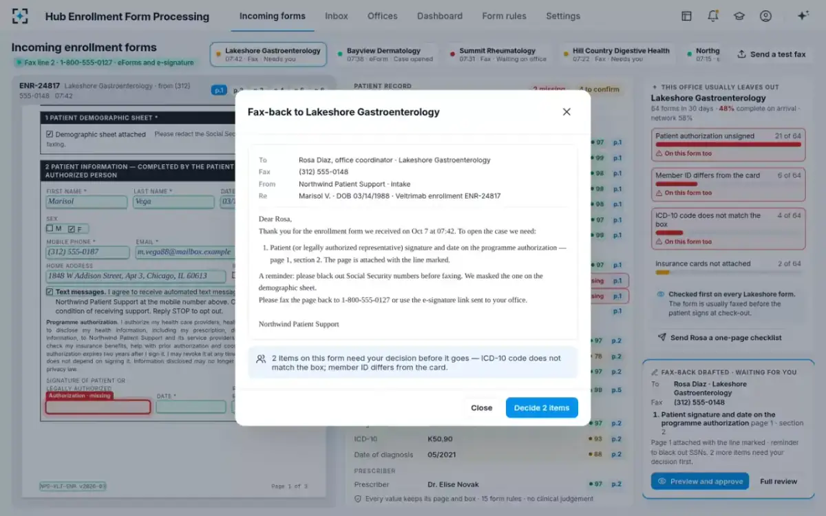 Hub Enrollment Form Processing — The fax-back, previewed