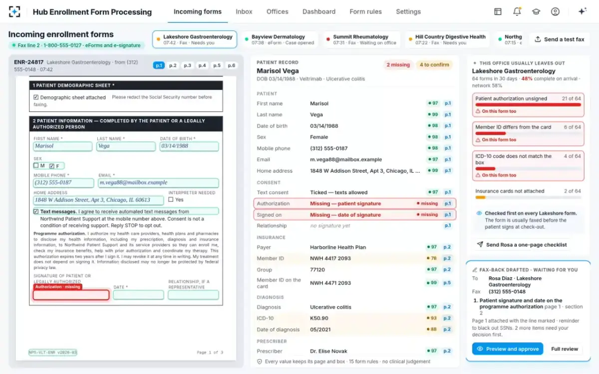 Hub Enrollment Form Processing — Incoming forms