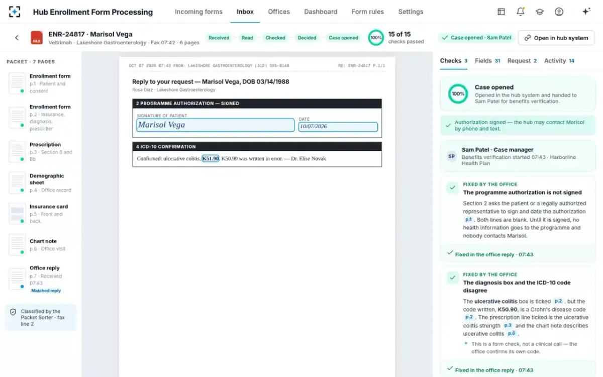 Hub Enrollment Form Processing — The case opened