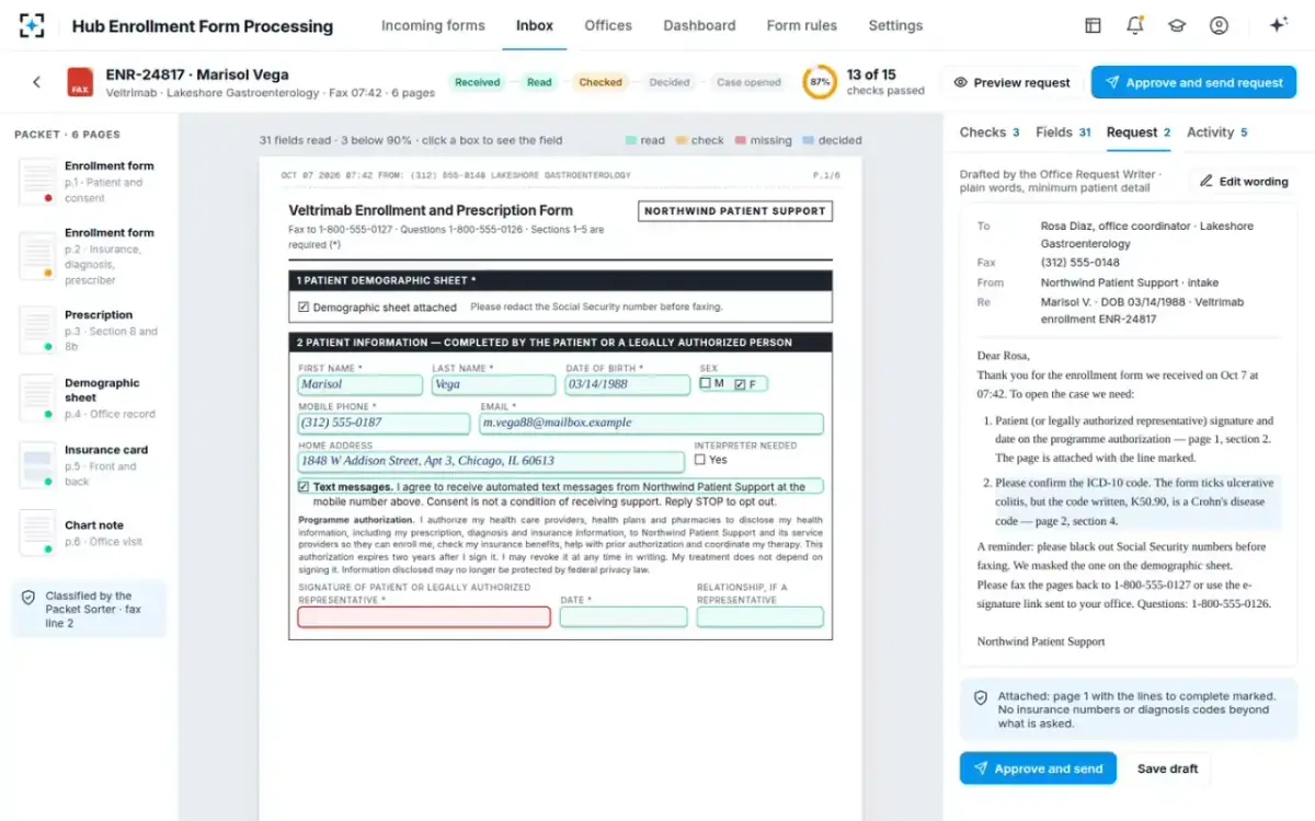 Hub Enrollment Form Processing — The office request