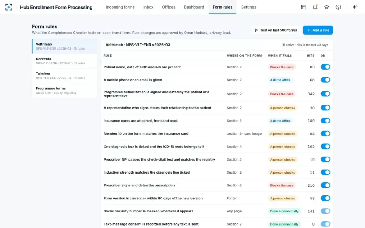 Hub Enrollment Form Processing — Form rules