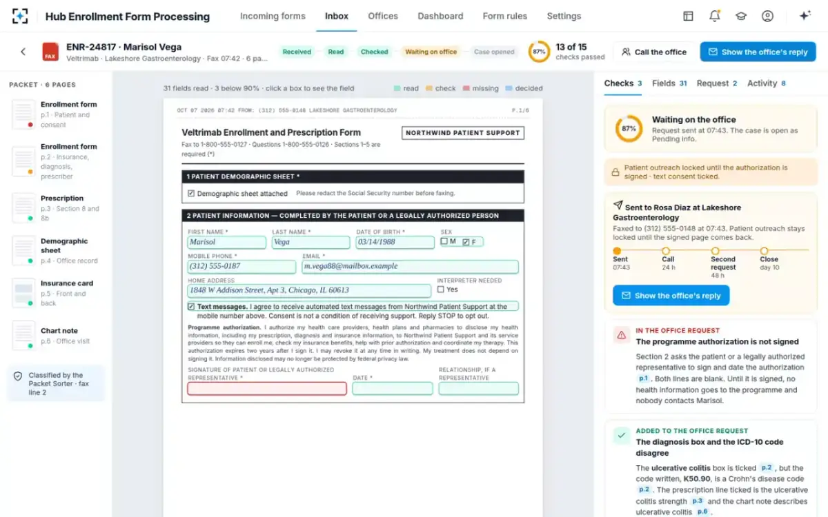 Hub Enrollment Form Processing — Waiting on the office