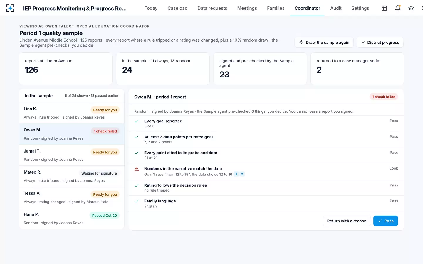 IEP Progress Monitoring & Progress Reports — A coordinator sample that looks where problems are