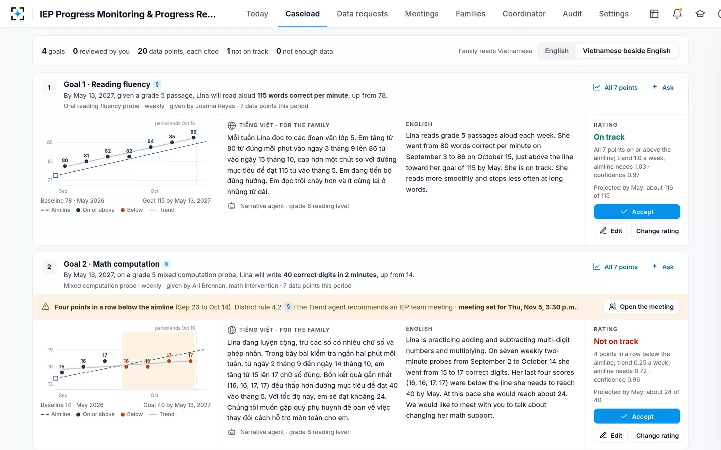 IEP Progress Monitoring & Progress Reports — IEP progress report comments in the family's language