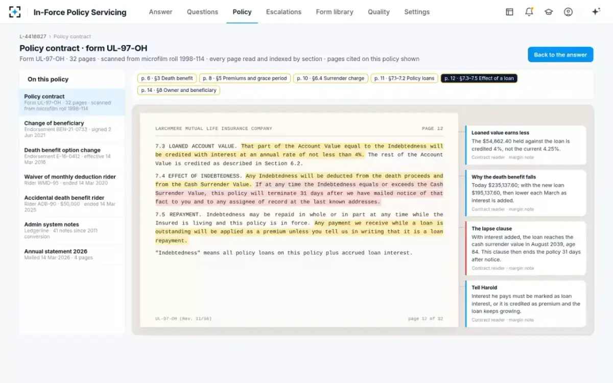 In-Force Policy Servicing — The contract page