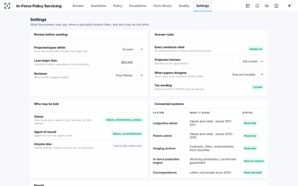 In-Force Policy Servicing — Your service rules