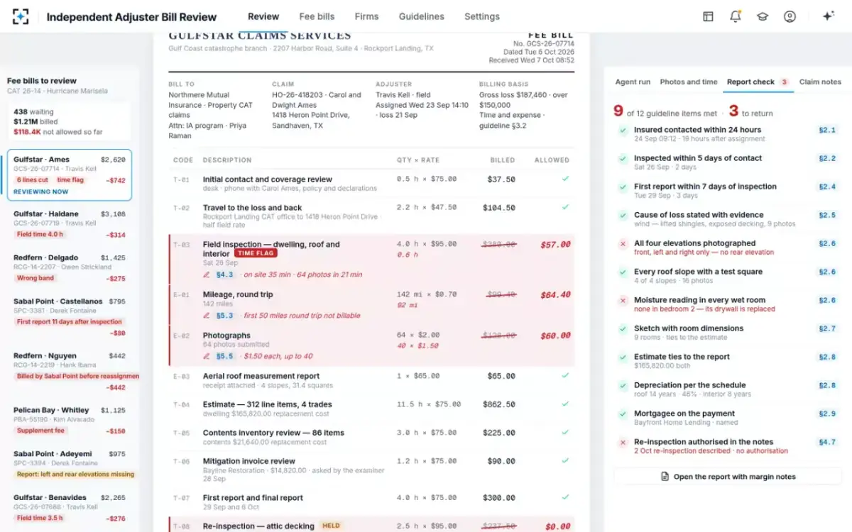 Independent Adjuster Bill Review — Report check
