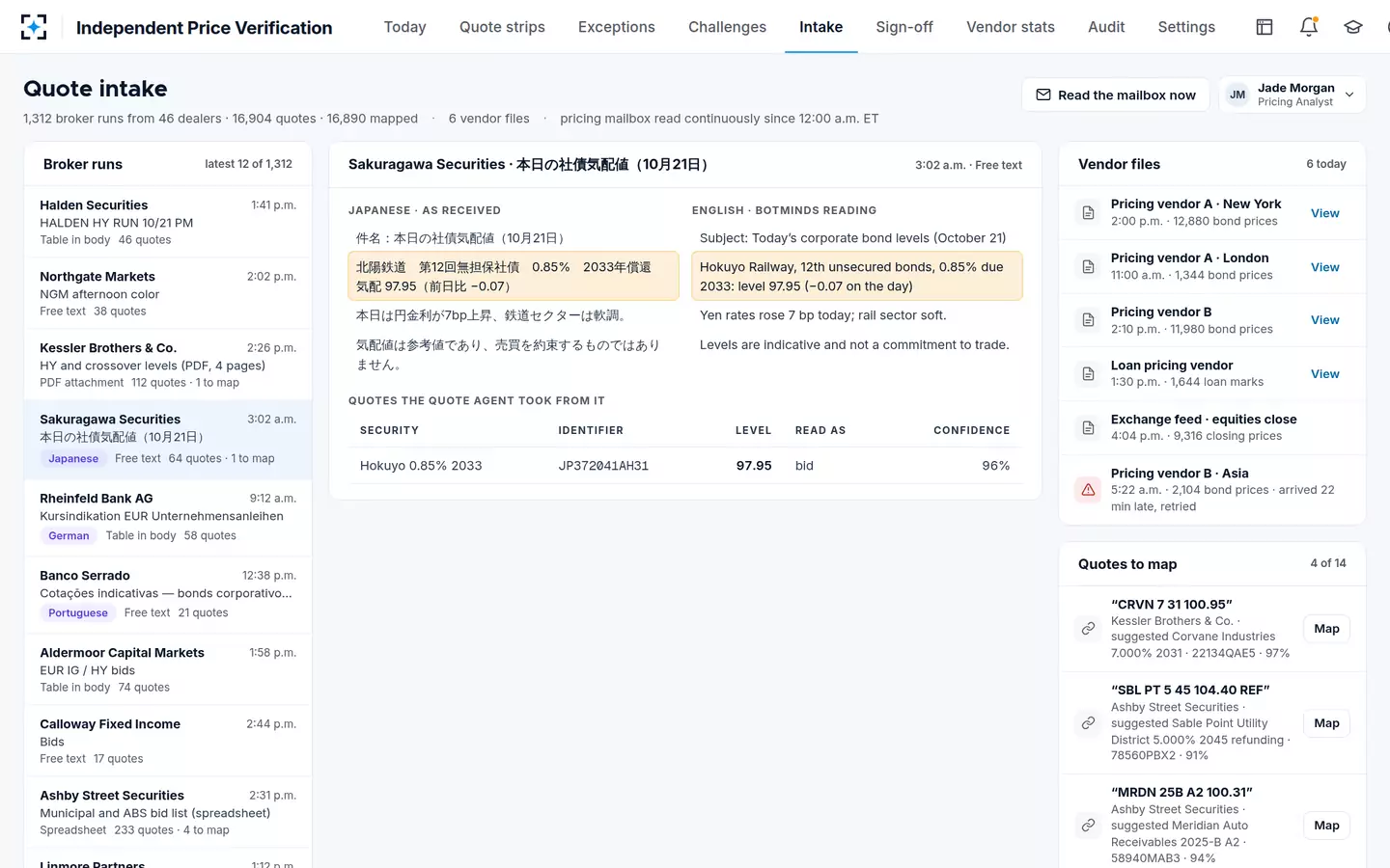 Independent Price Verification — Broker quotes from email