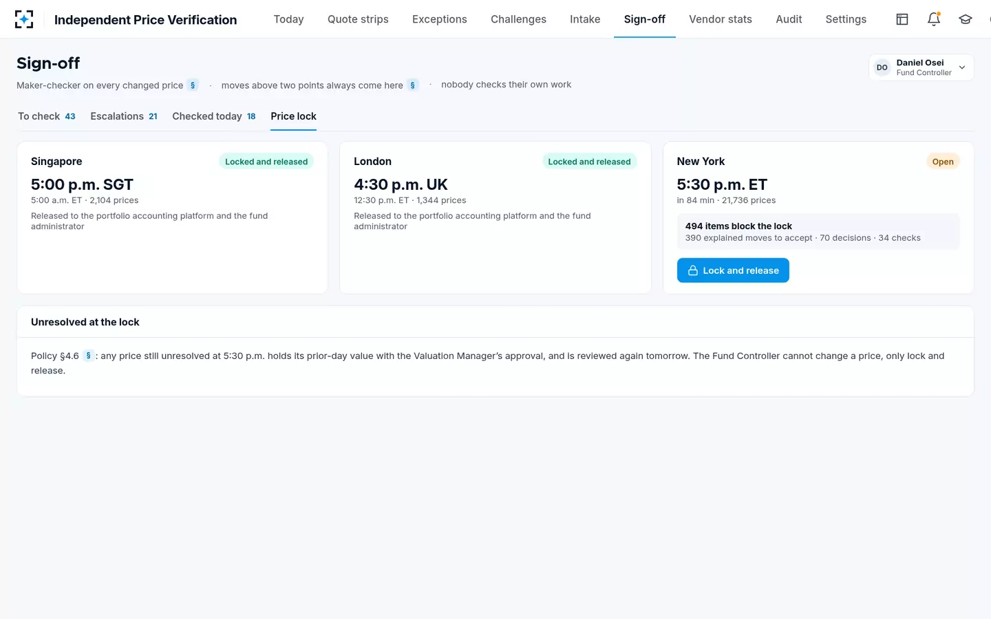 Independent Price Verification — The price lock