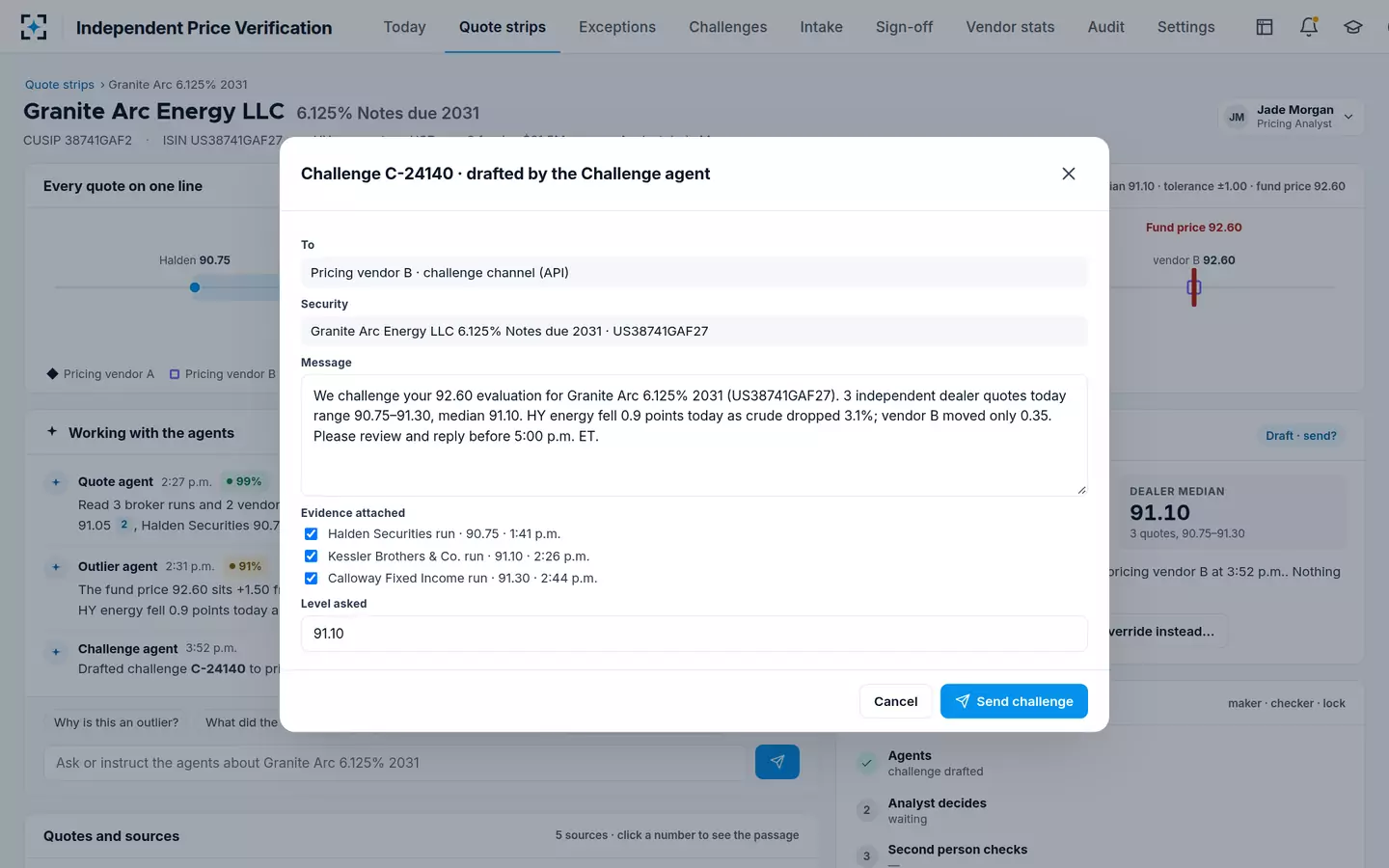 Independent Price Verification — A vendor price challenge, drafted
