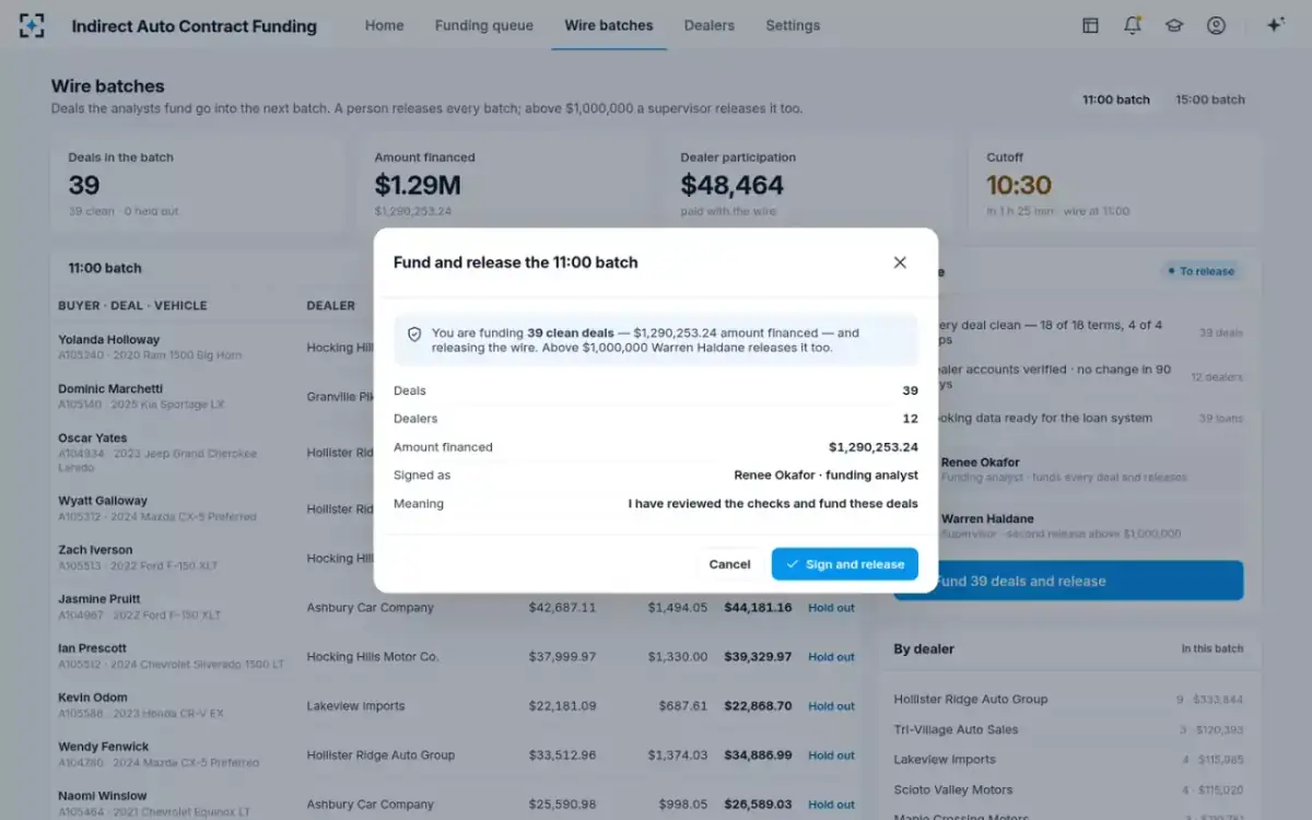 Indirect Auto Contract Funding — Release the batch