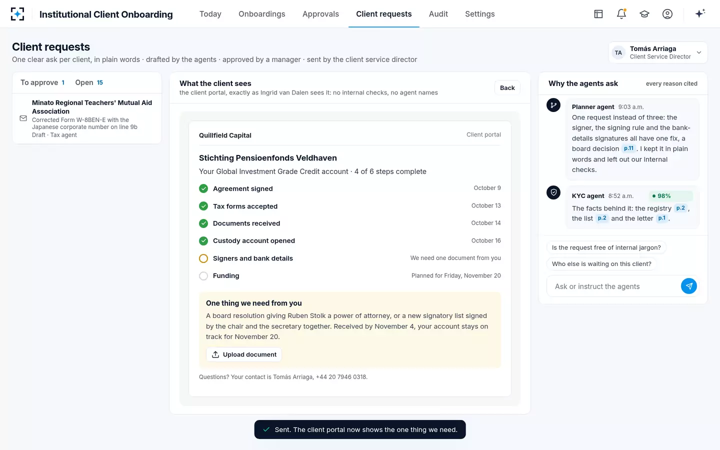 Institutional Client Onboarding — What the client sees