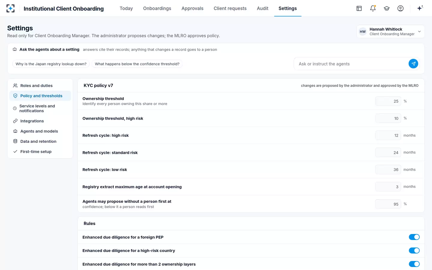 Institutional Client Onboarding — Your KYC policy