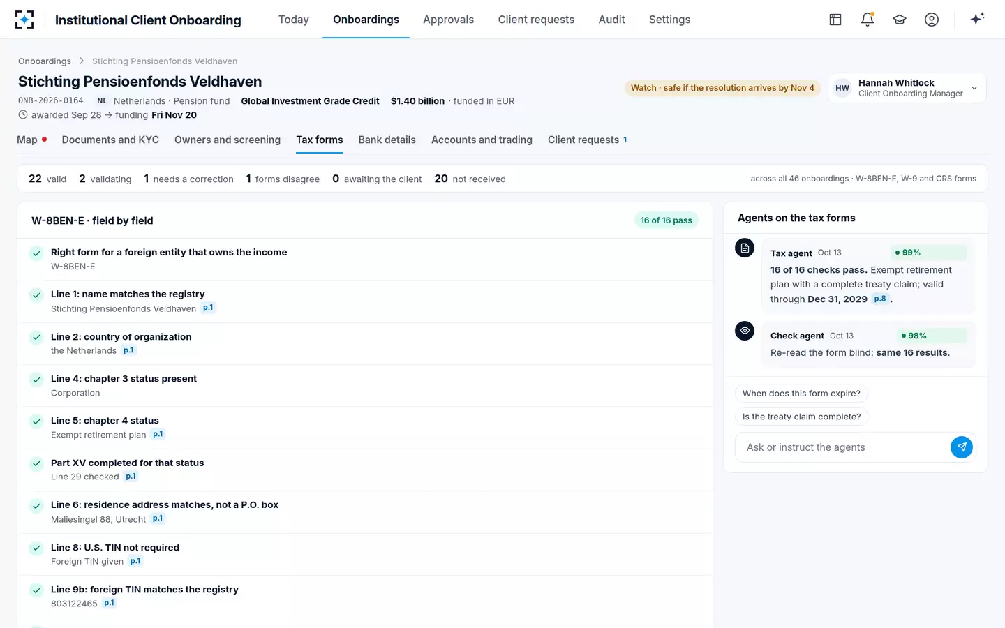 Institutional Client Onboarding — Tax forms, field by field
