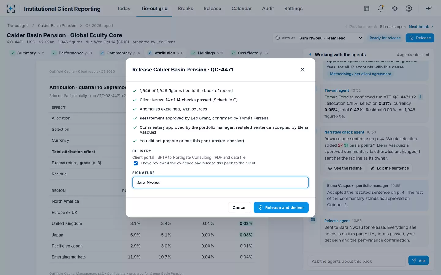 Institutional Client Reporting — Release with maker-checker