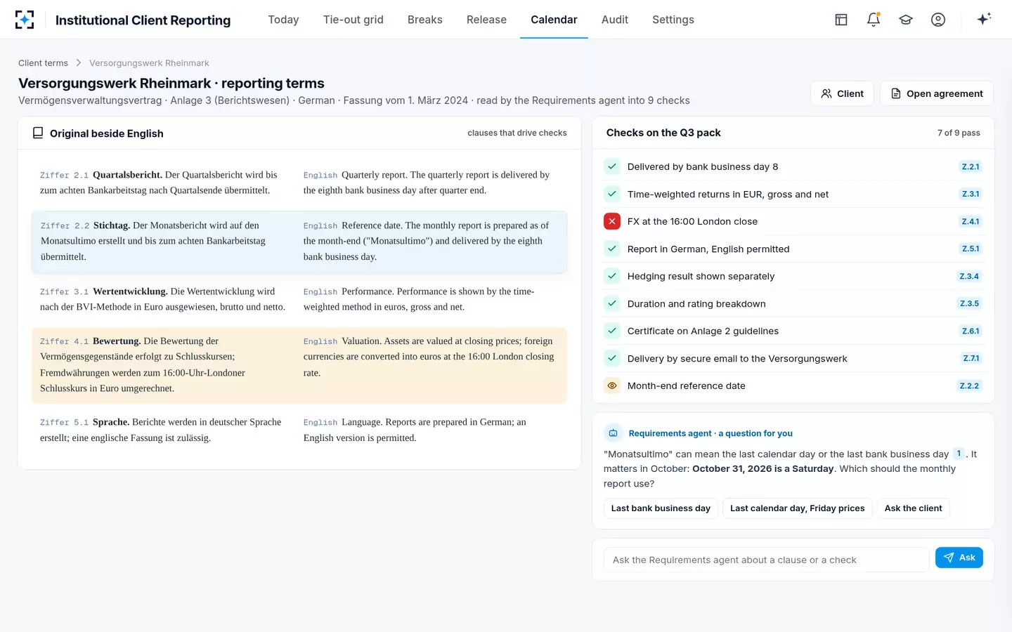 Institutional Client Reporting — Client terms in the original language