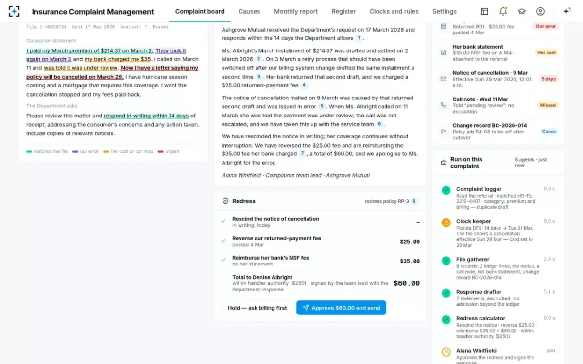 Insurance Complaint Management — File, draft and redress