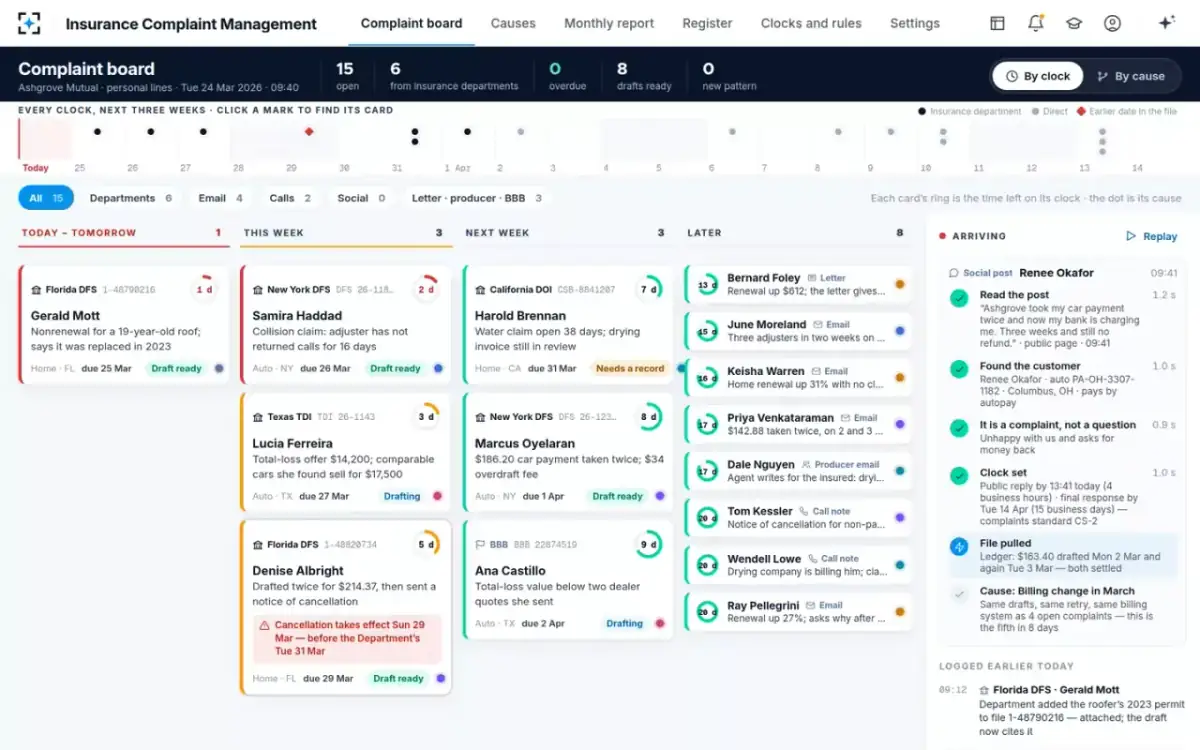 Insurance Complaint Management — A complaint arriving