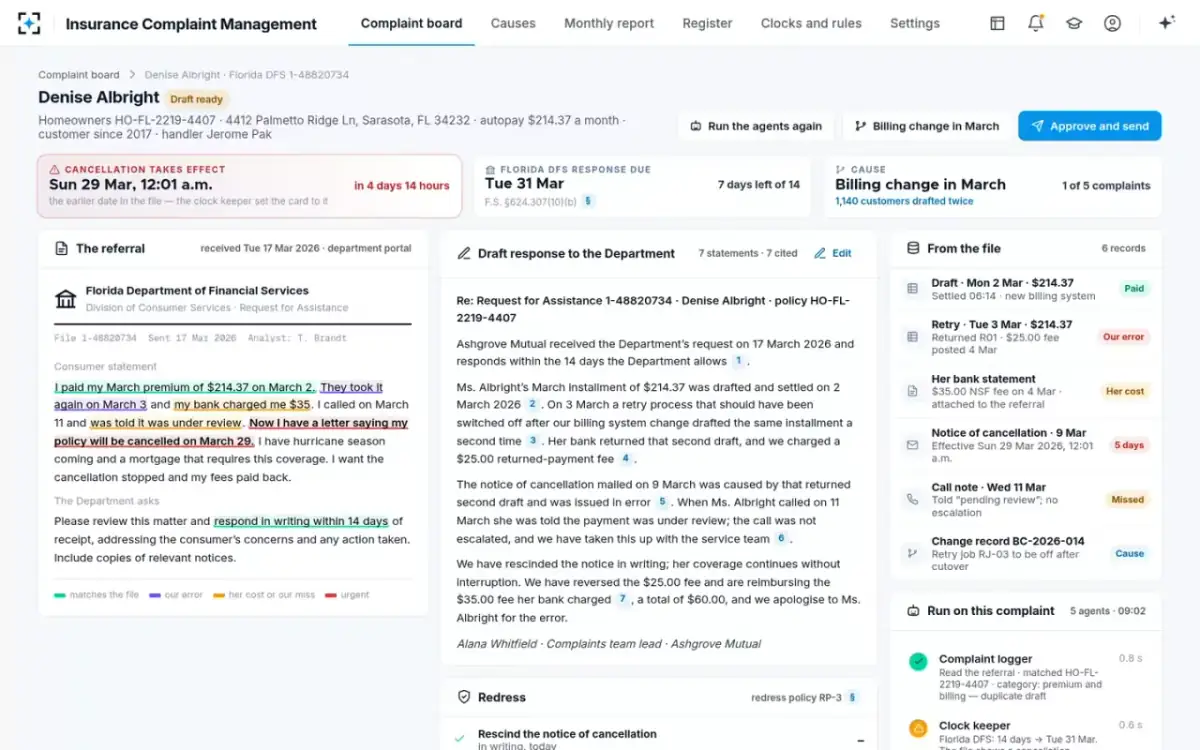 Insurance Complaint Management — One complaint