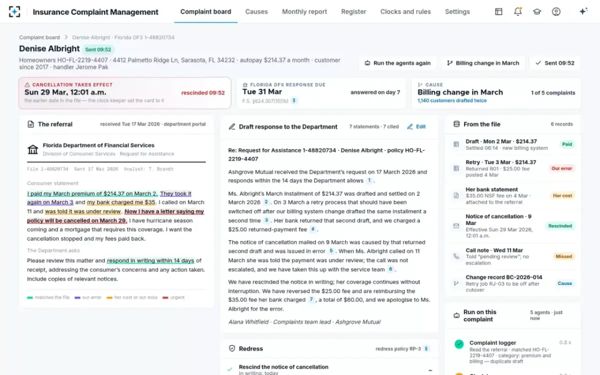 Insurance Complaint Management — Answered on day 7