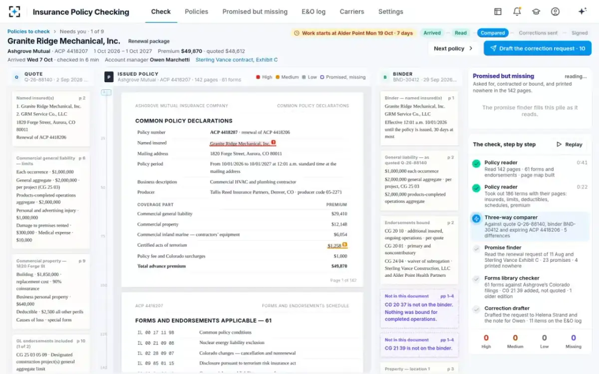 Insurance Policy Checking — The check, step by step