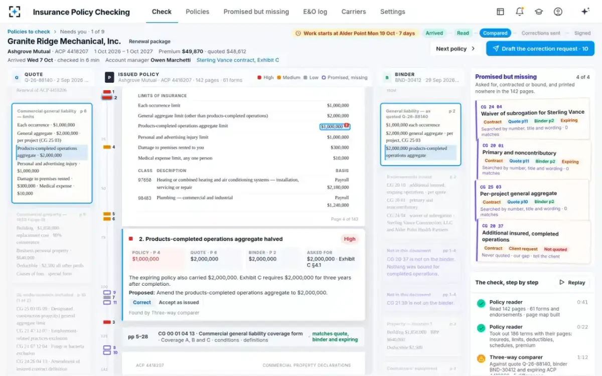 Insurance Policy Checking — One finding, three documents