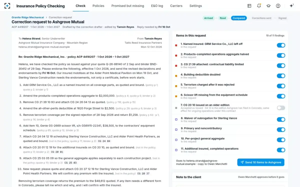 Insurance Policy Checking — The correction request